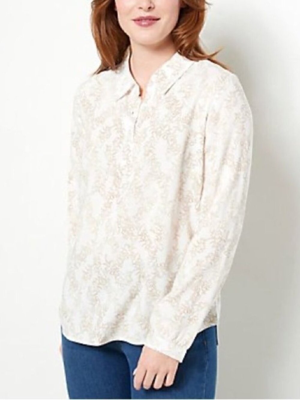 Denim & Co. Long Sleeve Half Placket Printed Blouse